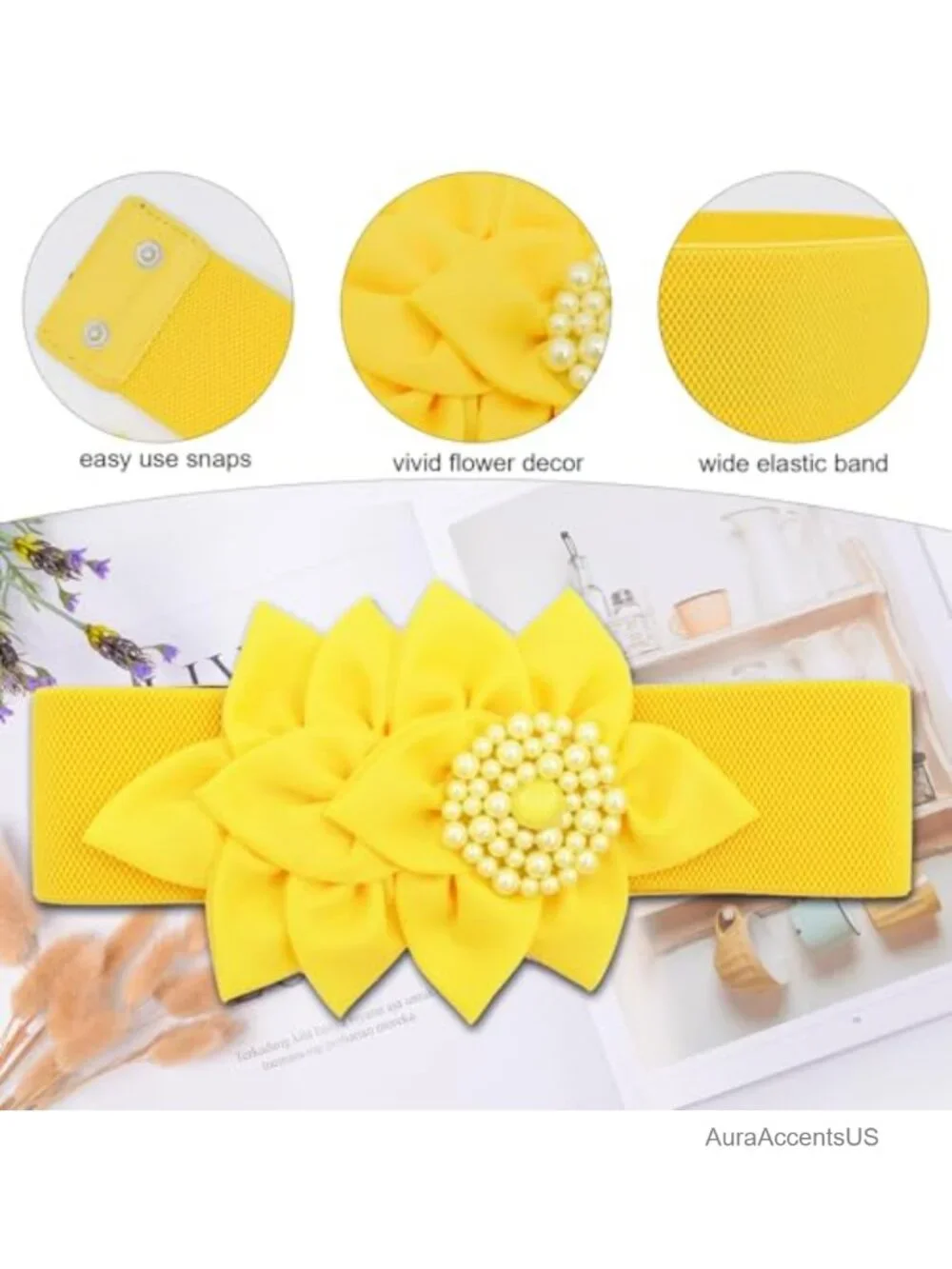 Elastic Big Flower Décor Belt Stretch Adjustable Fashion Waist Belt